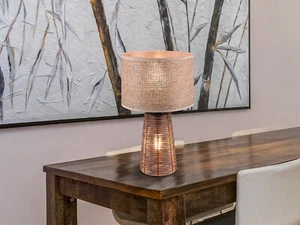 Tischlampe Rattan Tischleuchte im Landhausstil mit Drahtgeflecht Lampenschirm - Bild 1 von 8