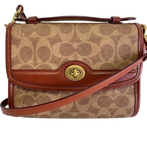 COACH KIP TURNLOCK piccola tracolla TAN RUST firma tela rivestita NUOVO C4204