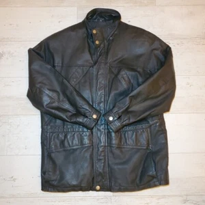 Vintage Joshua Ross Men's Genuine Leather Overcoat Jacket Black Size L - Picture 1 of 7