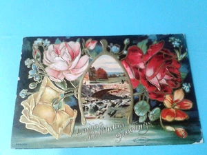 CUMPLEAÑOS: "SALUDOS DE CUMPLEAÑOS AMOROSOS" - COPYRIGHT 1908 - TARJETA VINTAGE - Imagen 1 de 4