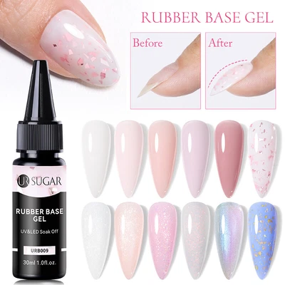 UR SUGAR 30ml Rubber Base Gel Milky Pink White Glitter Soak Off UV LED Nails Gel