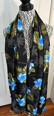 Rima 流苏蓝色木槿沙龙黑色包裹式哈维安海滩封面包裹式热带 — 第 1/4 张图片