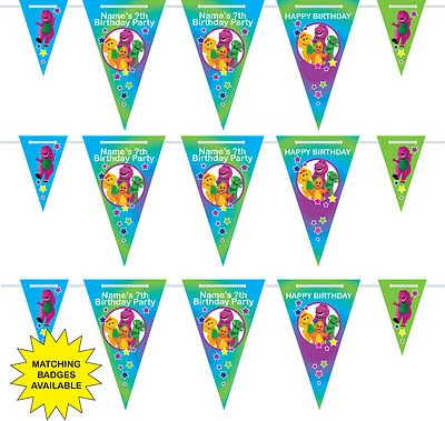 Banne Bunting Personalizada de Cumpleaños Barney Niños - 3m - 15 Colgantes - Nombre-edad Foto 1 de 2