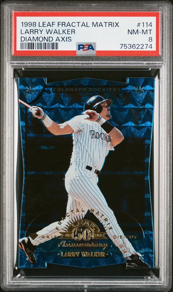 1998 LEAF DIAMOND AXIS DIE-CUTS #114 LARRY WALKER SP #/50 PSA 8 NM-MT POP 1 NO ↑ - Image 1 of 2