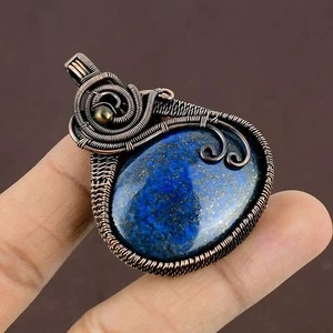 Lapis Lazuli Gemstone Handmade Copper Wire Wrap Gift Jewelry Pendant 2.24" i773 - Picture 1 of 6