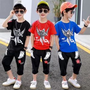 Summer Suit Sleeve T-shirt + Shorts Clothes Clothing Sets For 4 6 8 10 12 Years - Picture 1 of 15