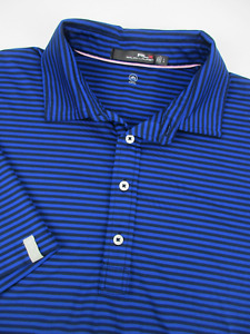 Mens Large RLX Ralph Lauren Wicking blue black striped golf polo shirt