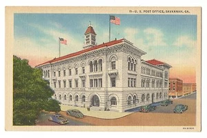 Vintage Postcard Savannah GA Georgia U. S. Post Office Linen - Picture 1 of 1