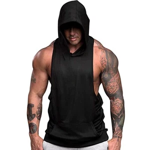 Men's Workout Hooded Tank Tops Sports Sleeveless Gym Hoodies Cutoff Muscle Shirt - Picture 1 of 10