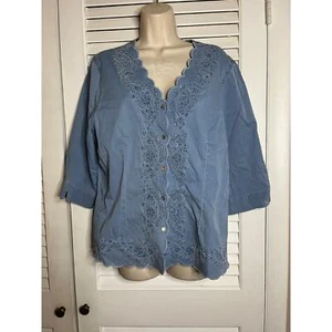 Lafei Nier Bejweled bestickte Chambray Bluse XL Neu mit Etikett Rundhalsausschnitt/Saum - Bild 1 von 7