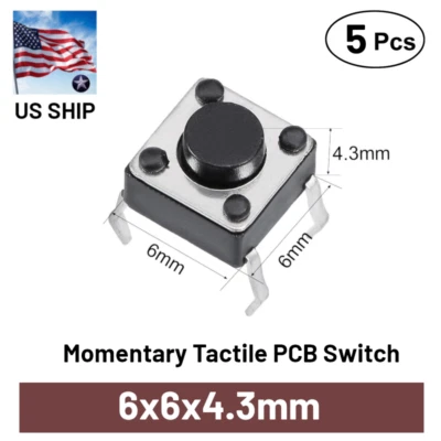 5x PCB Momentary Tactile Push Button Switch 4 Pin DIP 6x6x4.3mm | US Ship