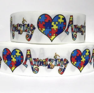 50 - 25 YD Ripsband 5/8", 7/8, 1,5", 2", 3" AUTISMUSBEWUSSTSEIN AU8 (GROSSPACKUNG) - Bild 1 von 1