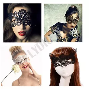 Black Lace Eye Mask Party Dress Night Club Masquerade Fancy Dress Ball - Picture 1 of 12