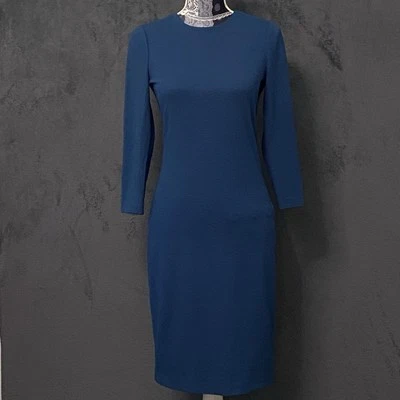 Vince Dress Womens XS Blue Sheath Knee Length Fitted Knit Minimalist Work Office - Image 1 of 4