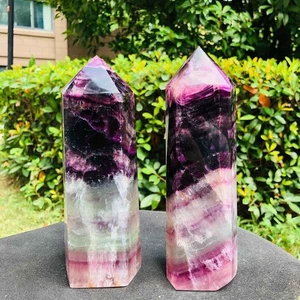 5.78LB 2PCS Natural color fluorite obelisk crystal column specimen healing - Picture 1 of 21