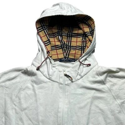 博柏利连帽衫全拉链 XL Nova 格子格子华夫格针织保暖复古白色  — 第 1/4 张图片