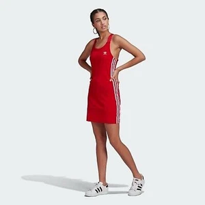 NEW Adidas Originals red racerback summer tank dress 3 stripes Women's small - Picture 1 of 12