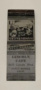 Lincoln Café Santa Monica California Vintage Matchbook Cubierta 329B - Imagen 1 de 1