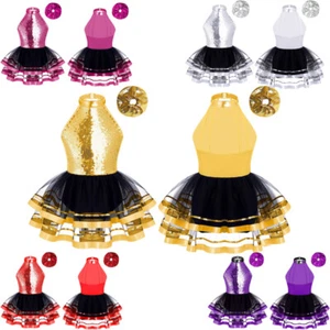 Kids Girls Set Gymnastic Outfit Tutu Suit Backless Party Ballet Costume Halter - Picture 1 of 38