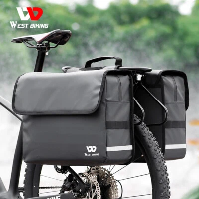 WEST BIKING Waterproof Bike Double Pannier Bag Bicycle Rear Rack Pack Bag Black