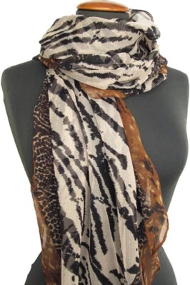 AVENELLA Chicer SEIDENSCHAL modernes Animal-Design (schwarz/gedecktes weiss) ca 185x52cm