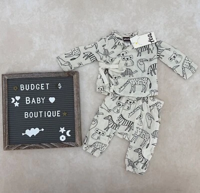 NWT TEA Collection Wrap Top Set Outfit Muslin Safari Animals Size NB Newborn - Image 1 of 3