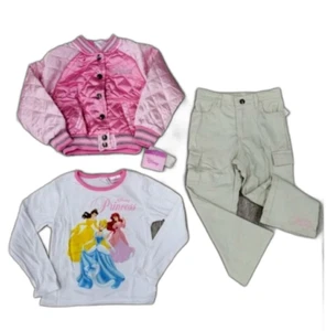 Disney Princess Toddlers 3 PC. Set Size 4T Jacket Pants Tee Pink White C49 - Picture 1 of 13