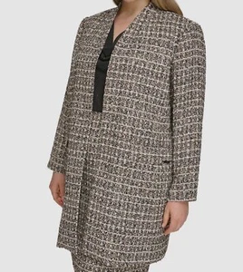 Calvin Klein Women's Beige Tweed Topper Open Front Blazer Jacket Plus Size 16W - Picture 1 of 3