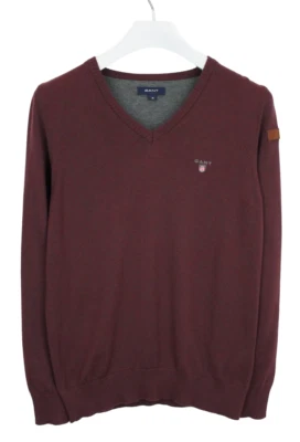 GANT Pull Homme MEDIUM Tricot Serré Col En V Pull Burgundy - Photo 1/4