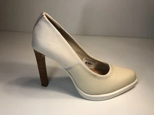 G STAR RAW WOMENS LADIES SHOE HEELS ALMOND TOE LEATHER DENIM CREAM  38 7 7.5 - Picture 1 of 12