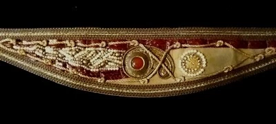 RJ GRAZIANO BELT Bohemian 80's Gold Medallion metal Pearls Braided leather small - Image 1 of 4