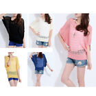 A1 Sexy Women Blouse Knit Tops Hollow Out pullover Batwing 3/4 Sleeve Sweater
