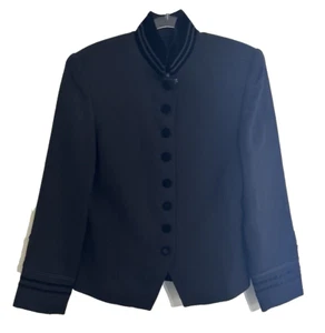 Valerie Stevens Black 100% Wool Jacket with Velvet Trim Gothic Steampunk - Picture 1 of 17