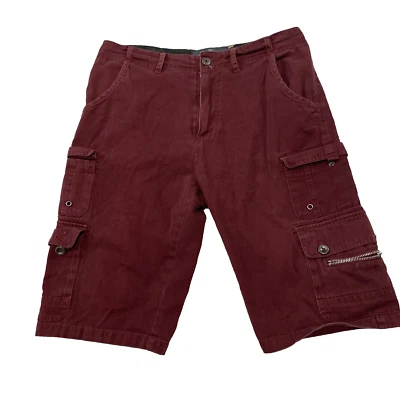 BYN DYNASTY Cargo Short Men 32 Red Maroon Matte Cargo Zip Pocket Y2k Streetwear - Image 1 of 4