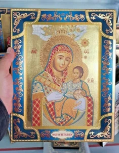 Virgen María de Belén lámina de oro icono 23,5 cm*29,5 cm serigrafía icono tierra santa - Imagen 1 de 2