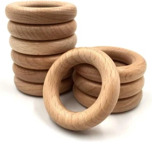 Natural Beech Wood Rings, 10 Pcs Unfinished 5cm - Picture 1 of 5