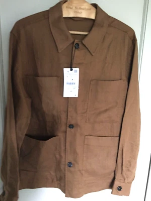 NEW, Zara man '100% LINEN'  OVERSHIRTwith 4 packets in TOBACCO size large. BNWT - Image 1 of 3