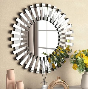 Round Wall Mirror 32 inch Large Mirrors Glass Wall Art Sunburst Wall Mirrors - Picture 1 of 6