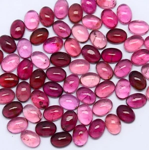 Natural Pink Tourmaline Lot 7x5 MM Oval Shape Cabochon Gemstone Lot - Picture 1 of 4