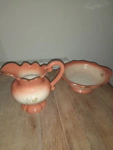 House Clearance Vintage K.H Pottery Staffordshire Floral Water Jug And Bowl - Picture 1 of 12