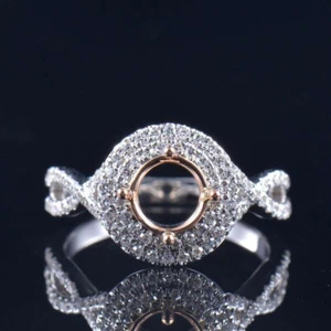 Round 6.5mm Natural Diamond Semi Mount Engagement Ring Setting 14K 2 Tone Gold - Picture 1 of 7