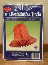 Vintage Beistle Honeycomb Bells - Art Tissue Decorations-  Orange - UNOPENED