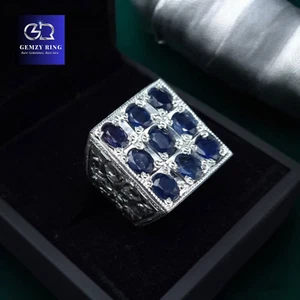 Sapphire Ring for mens wedding Band in Natural Sapphire stone Neelam mens Band - Picture 1 of 7