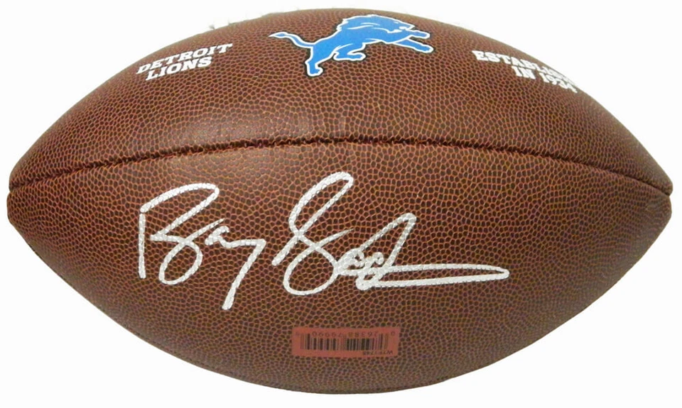 Fútbol americano Wilson de tamaño completo firmado por Barry Sanders con logotipo de Detroit LIONS - NEGRO Foto 1 de 1