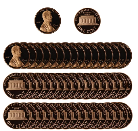 1983 Gem Proof Lincoln Memorial Cent Roll - 50 US Coins Cover