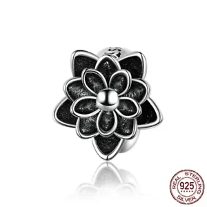 CHARM PENDENTIF ARGENT STERLING 925 LOTUS NOIR BRACELET FEMME - Foto 1 di 4