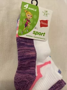 Hanes,Girls Ankle Socks, Size Large Shoe Size 4-10, Soft, Breathable, 4/Pairs - Picture 1 of 16