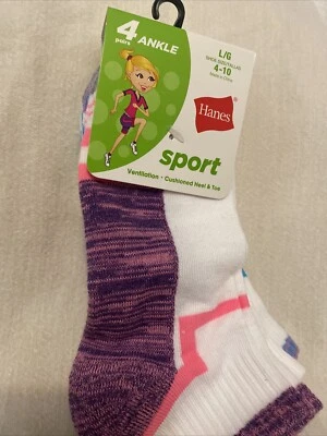 Hanes, Calcetines al Tobillo Niñas, Talla Grande Zapato Talla 4-10, Suave, Transpirable, 4/Pares Foto 1 de 4