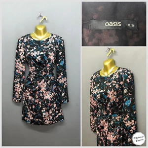 OASIS Abito in guaina floreale nero UK 12 EUR 40 casual foderato intelligente - Foto 1 di 15