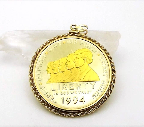 1994 Women in Military Service Memorial Dollar Coin & Gold-Fill Bezel Pendant Cover